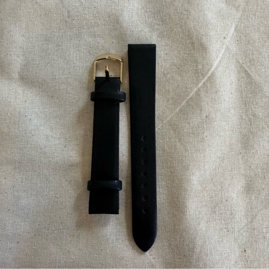 Elegant Black Leather Watch Strap With Gold Hardware 16mm